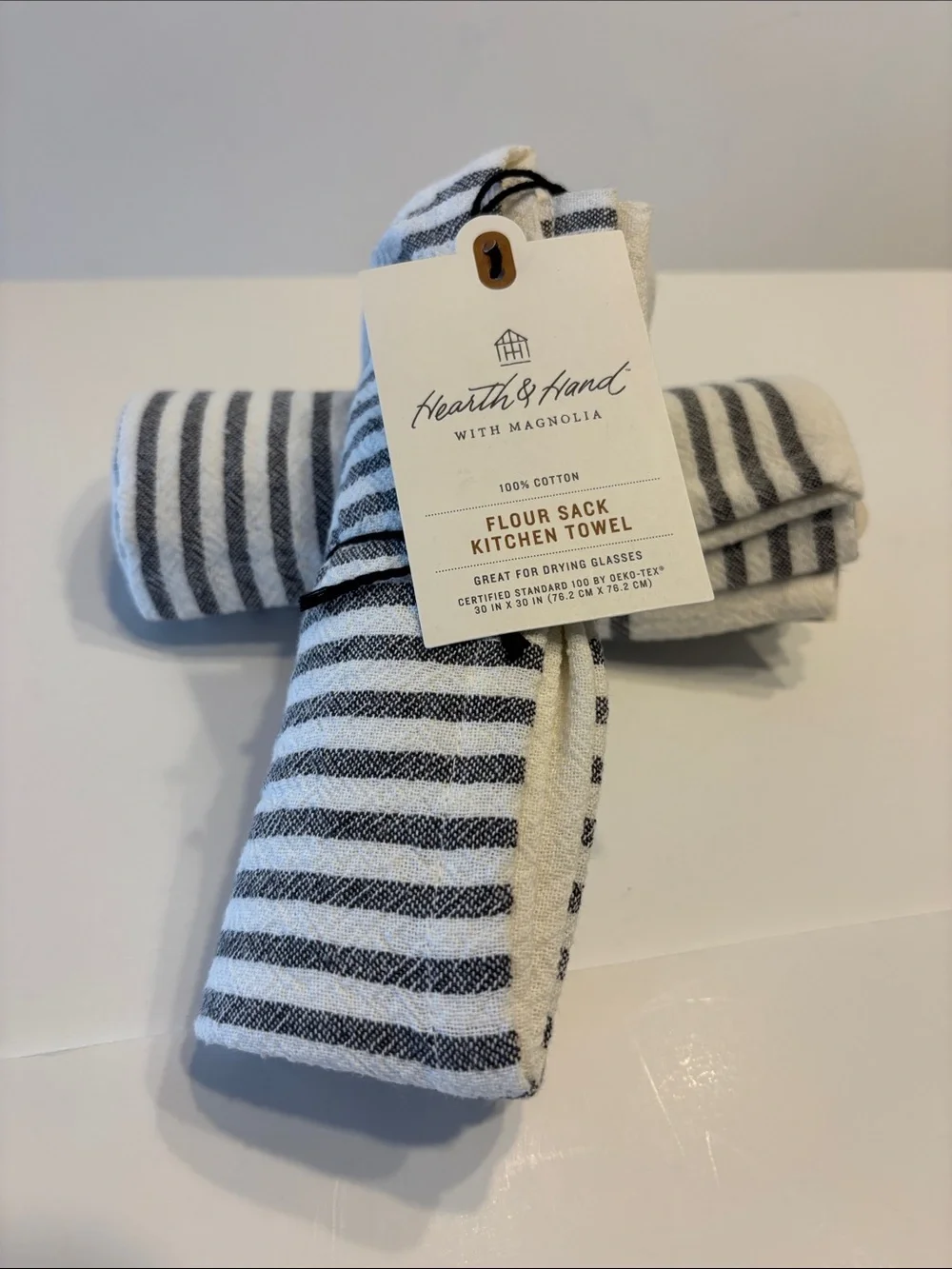 Hearth & Hand Sour Cream and Black Striped Flour Sack Kitchen Towel Set of 2